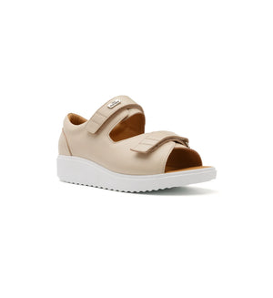 Beige Cove extra wide orthopedic sandals with dual adjustable straps – three-quarter view