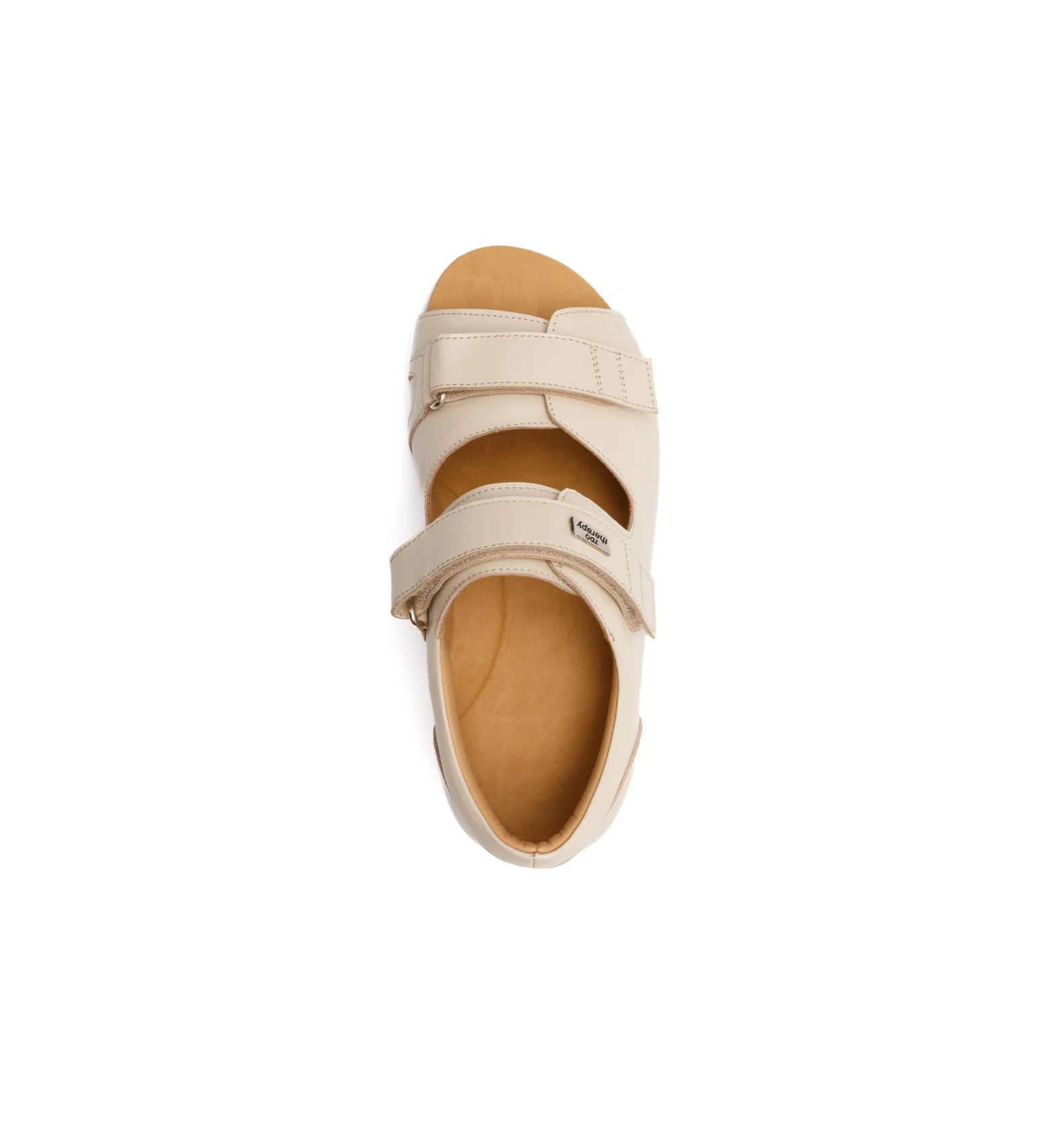 Beige Cove extra wide orthopedic sandals with open toe and adjustable straps – top view