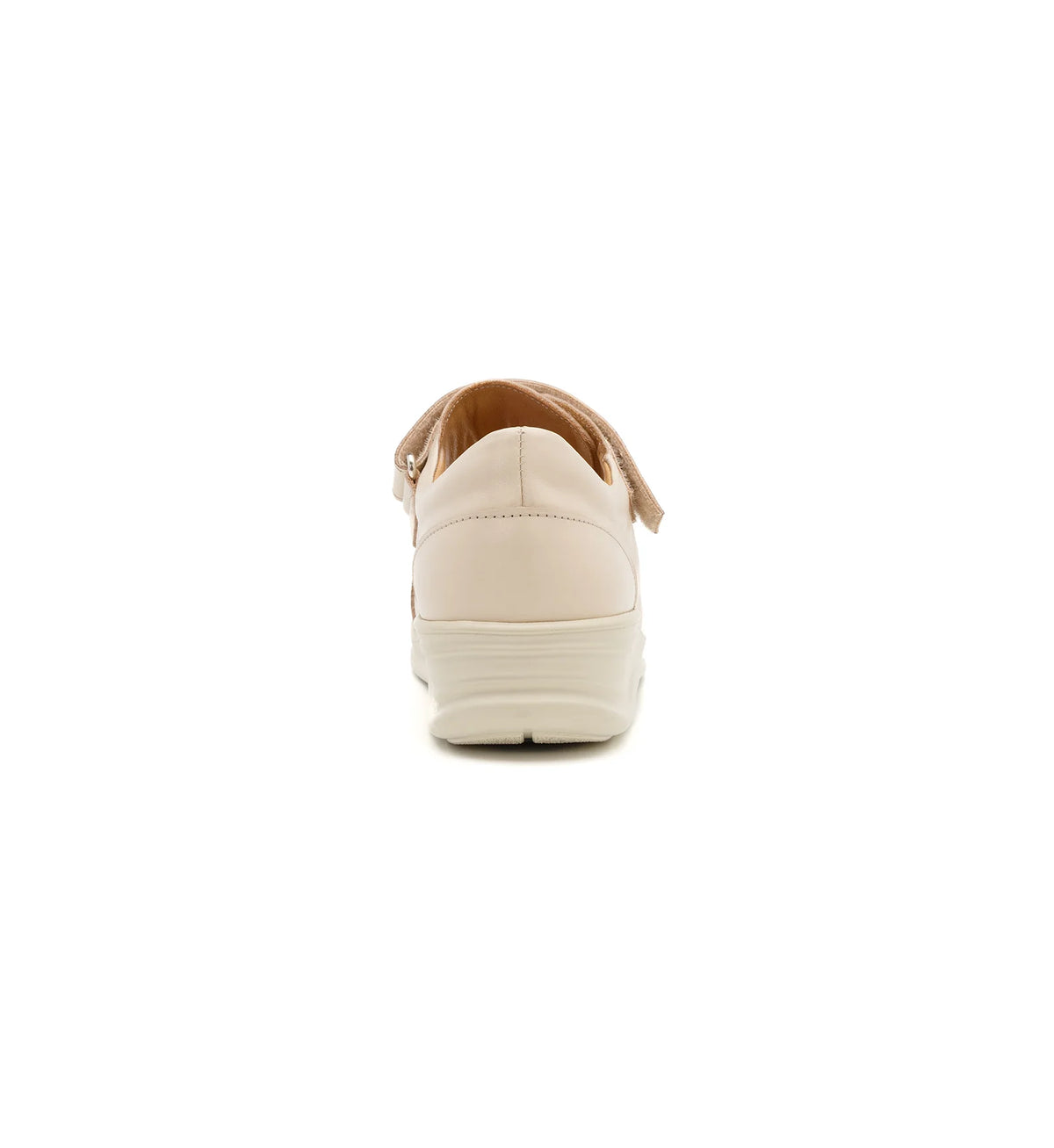 Rear view of the beige Cove women’s orthopedic sandal with a supportive cushioned sole.