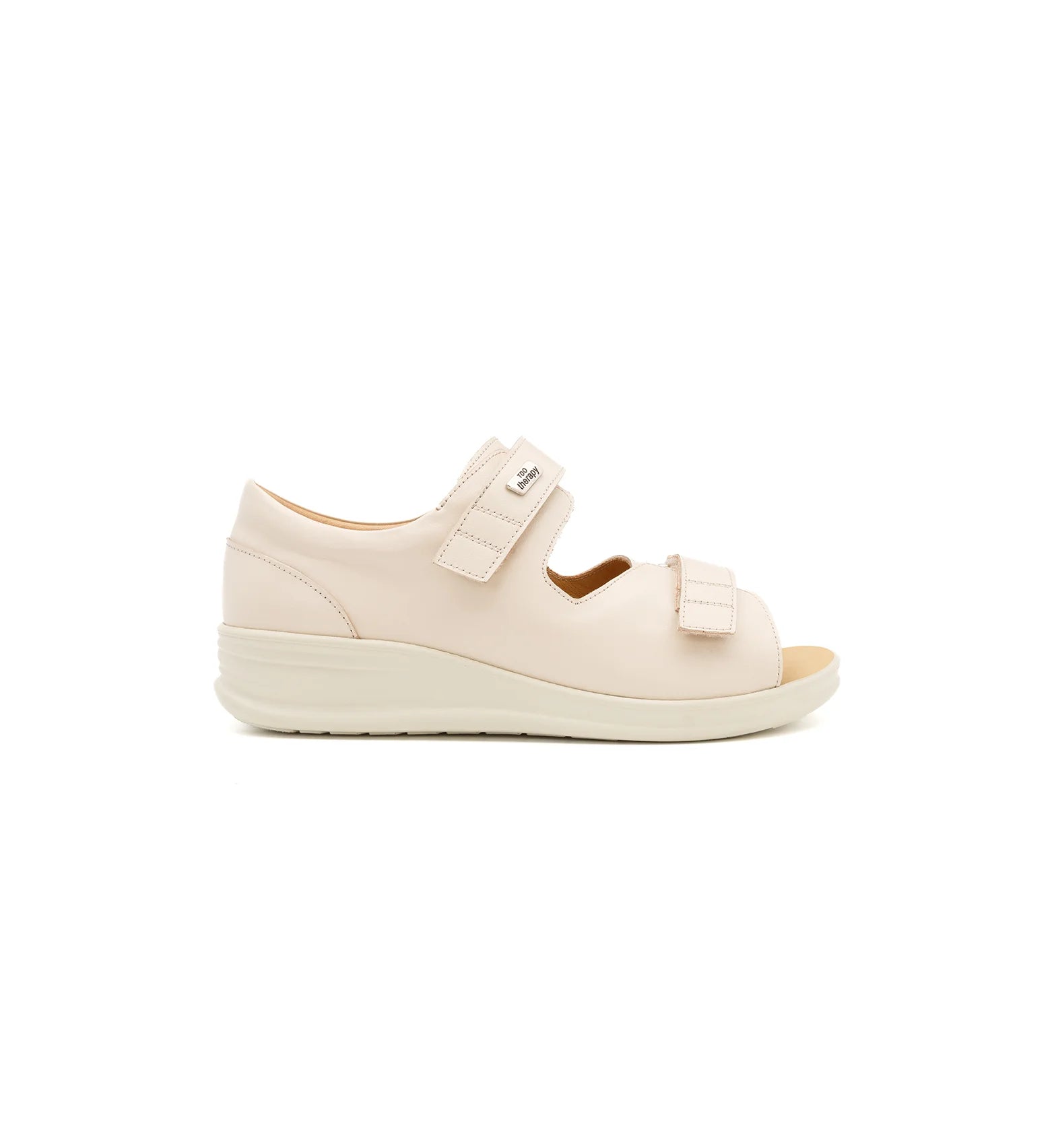 Side view of the beige Cove women’s EEE wide fit orthopedic sandal with a cushioned sole.