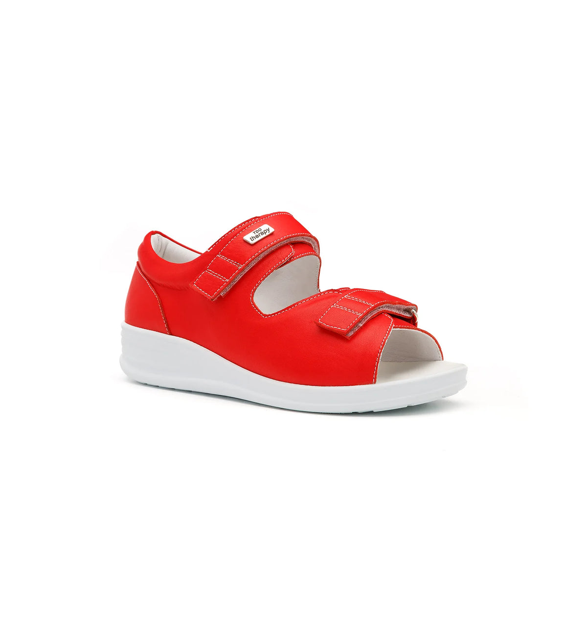 Red Cove women’s wide fit leather orthopedic sandal with two adjustable straps, three-quarter view.