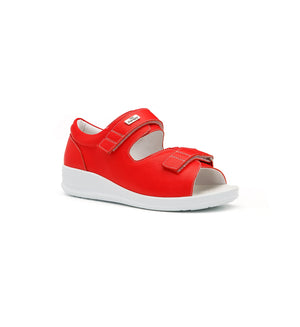 Red Cove women’s wide fit leather orthopedic sandal with two adjustable straps, three-quarter view.