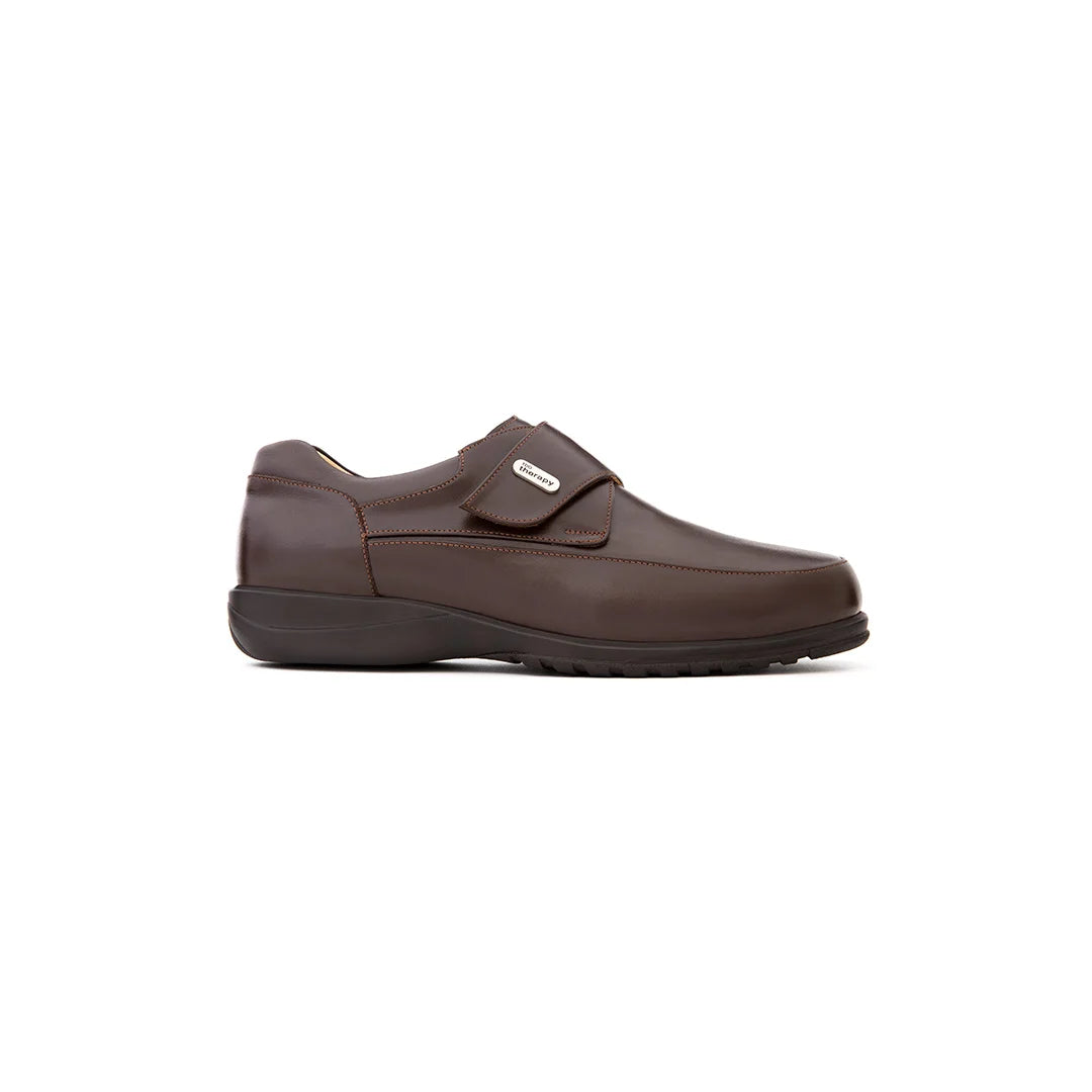 Diabetic-friendly brown leather shoes for men with antibacterial lining