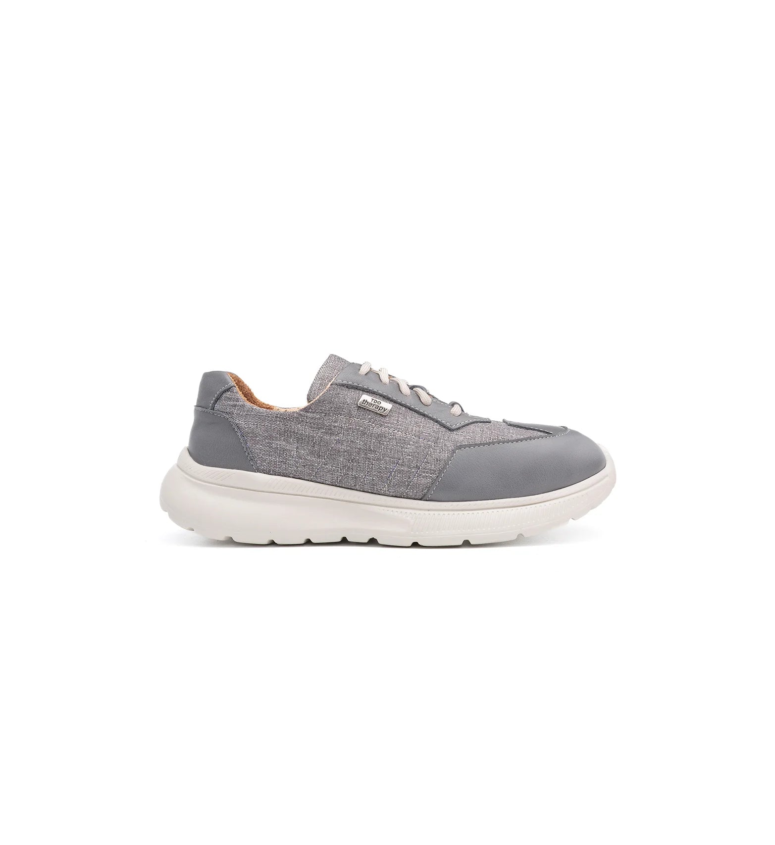 Side view of the Flex Air grey wide fit trainer showing breathable textile panels