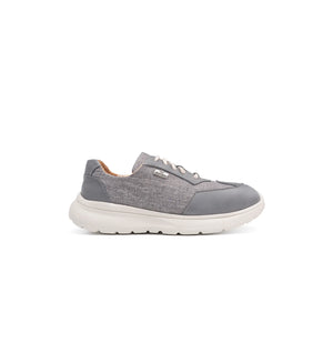 Side view of the Flex Air grey wide fit trainer showing breathable textile panels
