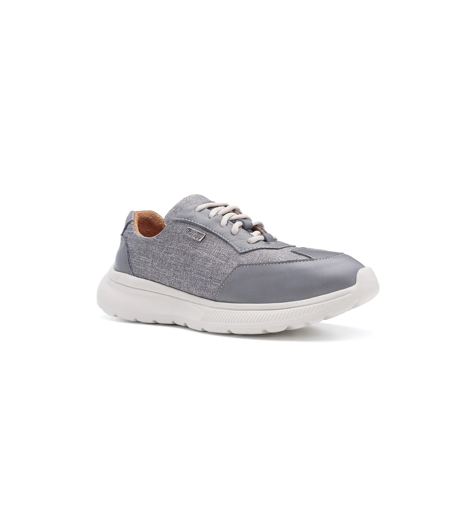 Three-quarter view of the Flex Air grey wide fit trainer with leather and textile upper