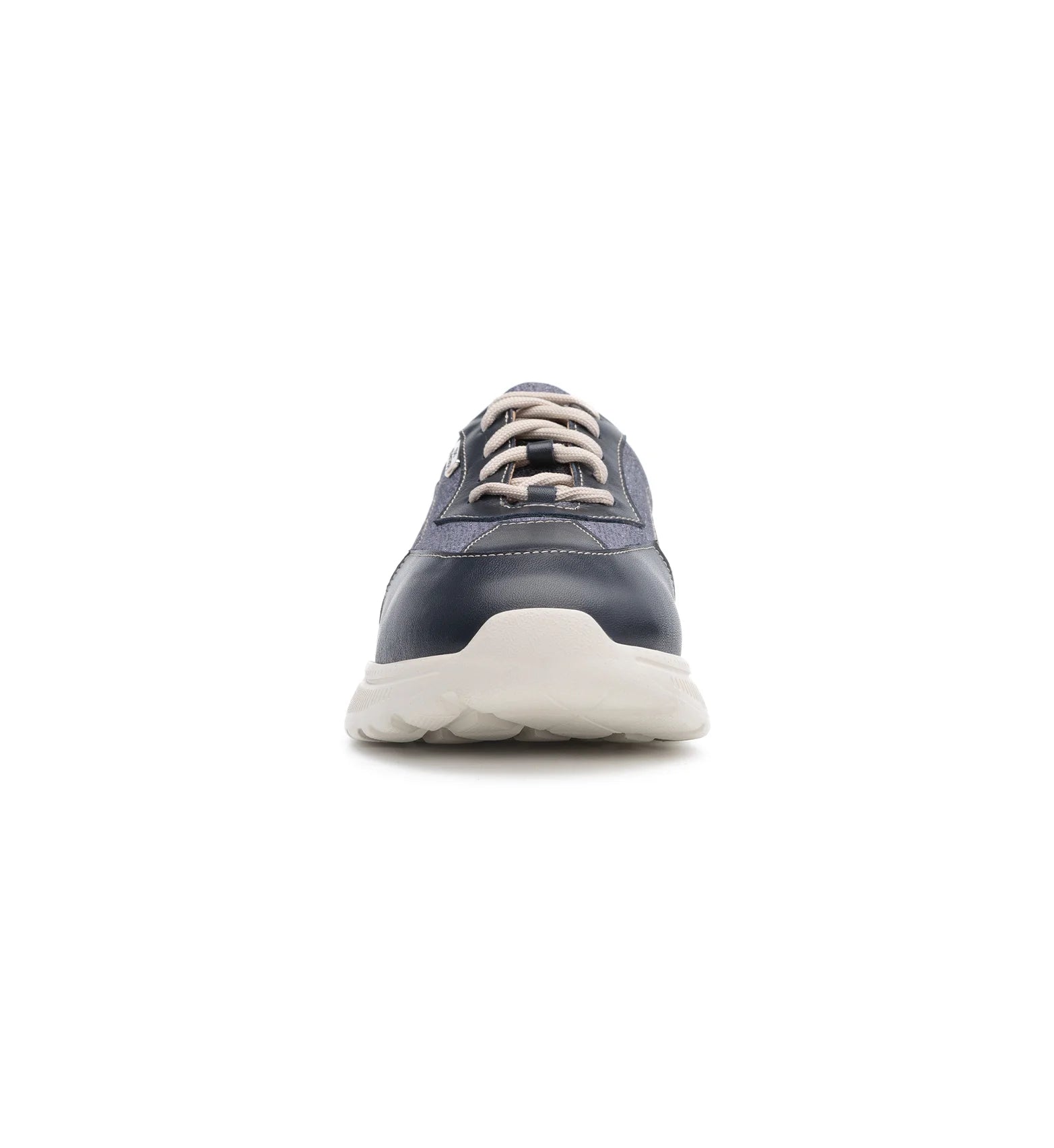 Front view of the Flex Air navy trainer showing its wide and deep toe shape