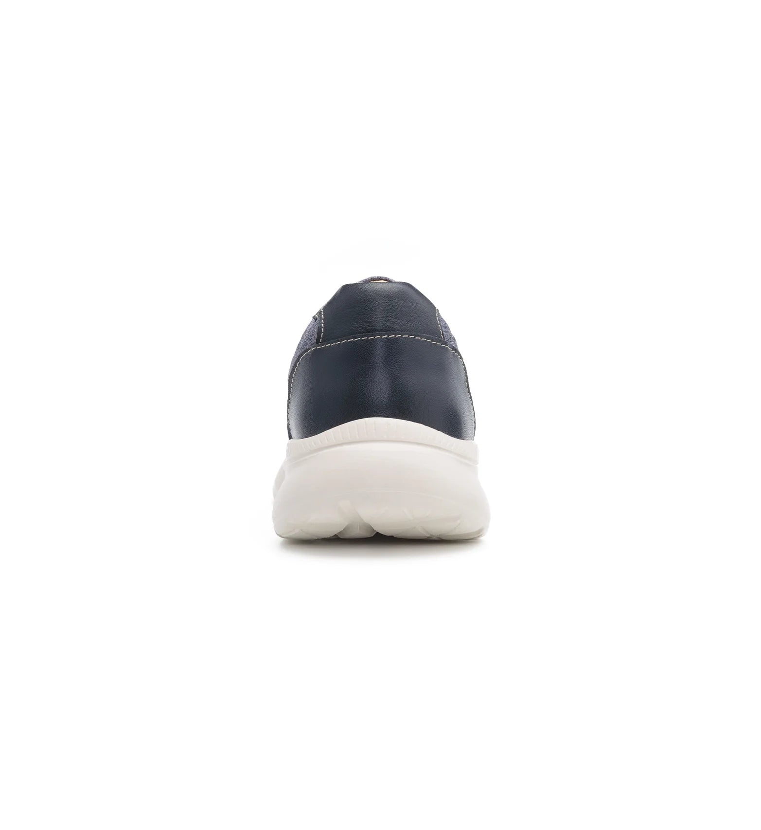 Rear view of the Flex Air navy trainer with a structured leather heel