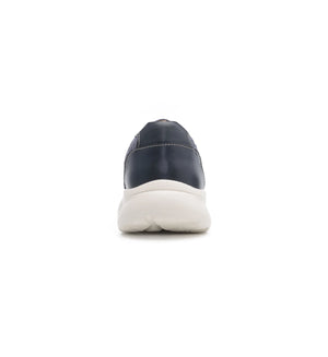 Rear view of the Flex Air navy trainer with a structured leather heel
