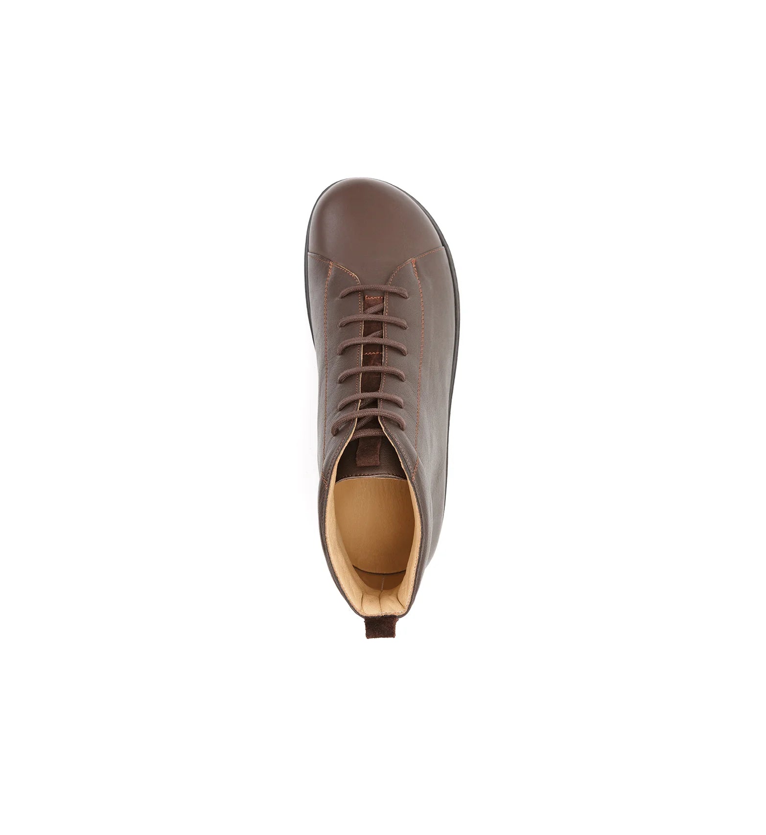 Top view of brown Forge men's extra deep lace-up boots showing a spacious fit and structured design.