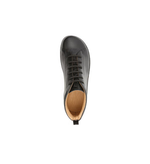 Top view of black Forge men's extra wide and extra deep orthopaedic boots with lace fastening and spacious toe box.