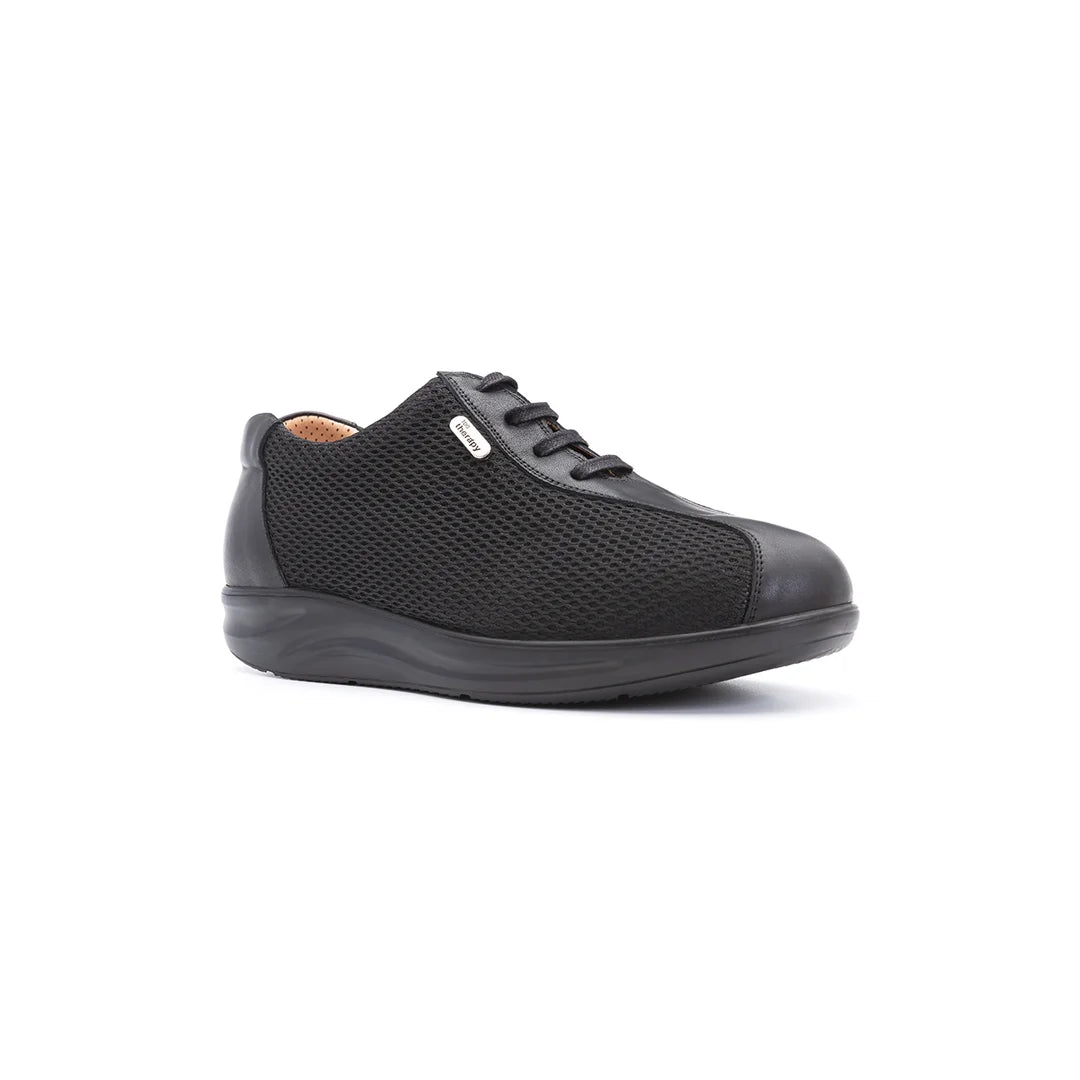 Men's orthopedic diabetic breathable mesh walking shoes showing lace-up detail and breathable mesh