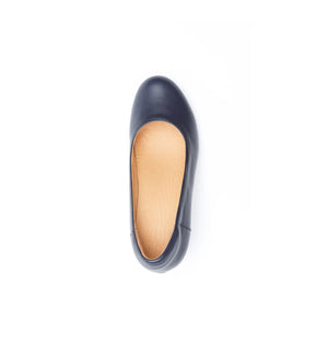 Women's navy court shoes with a wide fit design.