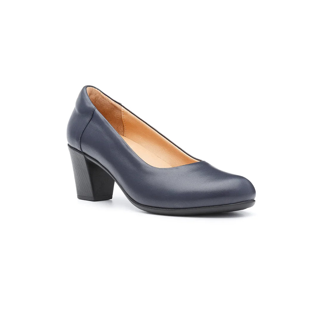 Women’s navy wide fit orthopedic court shoes with block heel and arch support