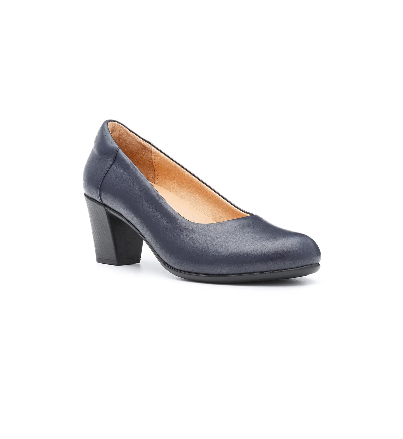 Women’s navy wide fit orthopedic court shoes with block heel and arch support