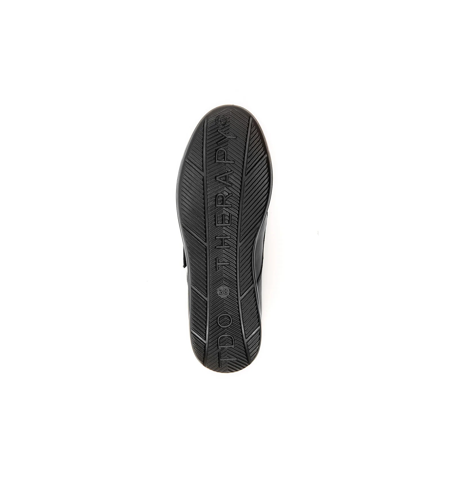 Outsole view of Kendal black wide fit orthopaedic shoes.
