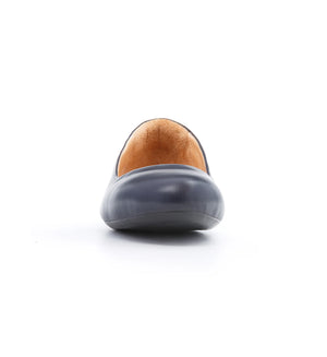Women's navy flat shoes with a wide toe box.