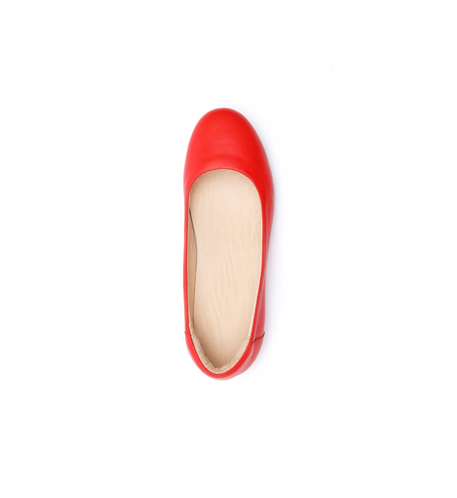Red wide fit ballet shoes for women with padded insole for standing comfort.
