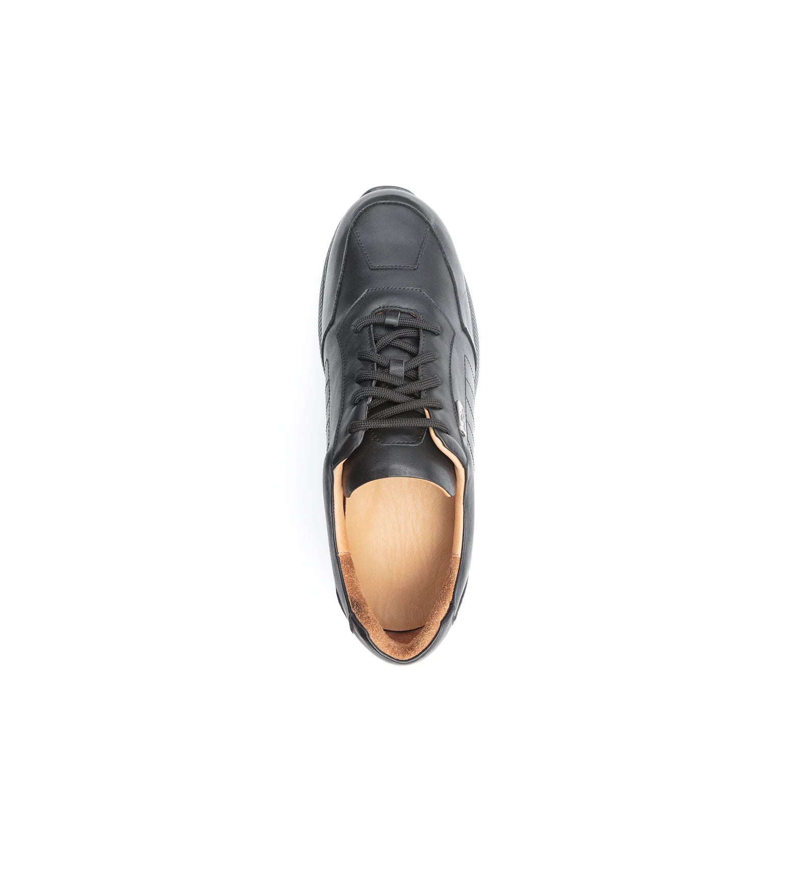 Top view of men’s white wide and deep orthopedic trainer with roomy toe box and lace-up design