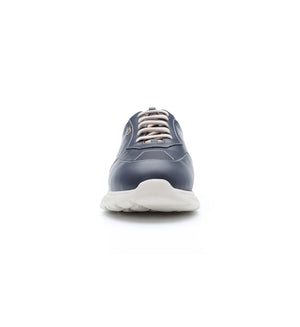 Front view of men’s navy orthopaedic diabetic trainer with cushioned non slip sole and supportive structure for comfort