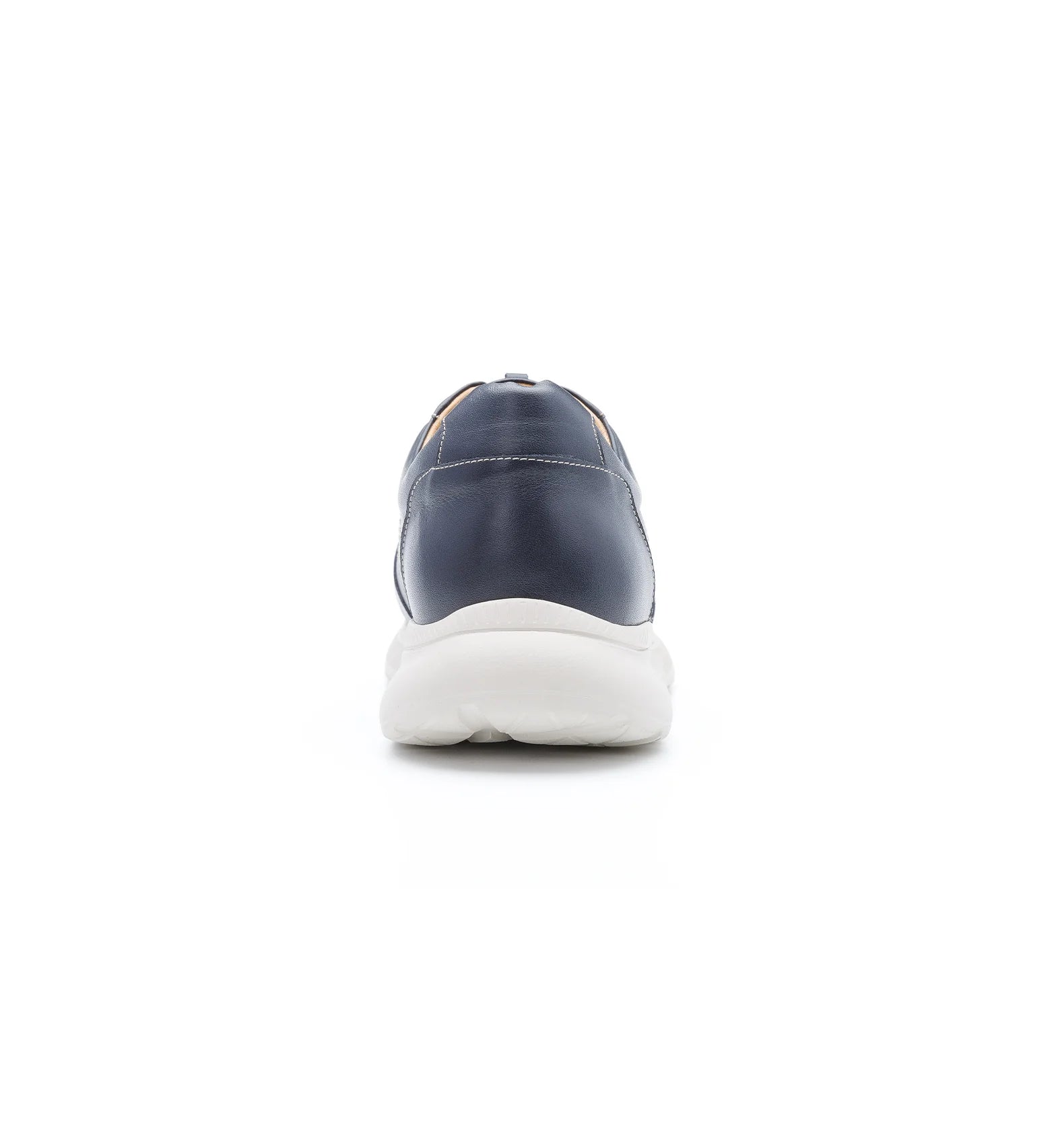 Rear view of men’s navy orthopaedic diabetic trainer with non slip sole and cushioned heel support