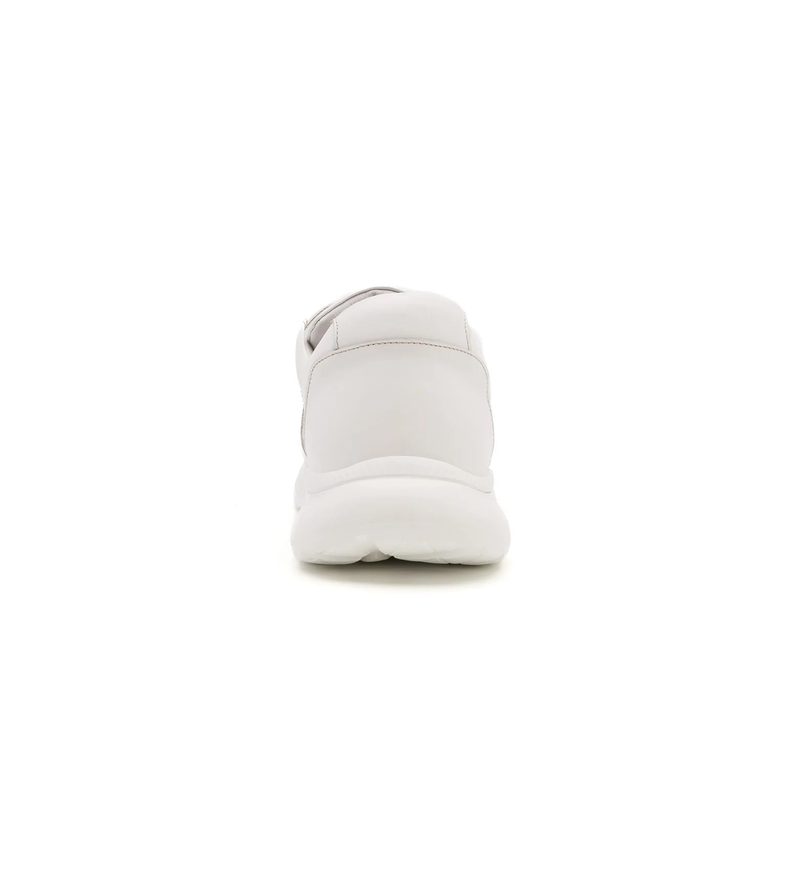 Rear view of men’s black wide and deep orthopedic trainer showing stable heel support