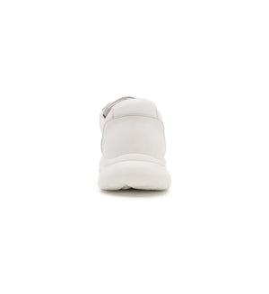 Rear view of men’s black wide and deep orthopedic trainer showing stable heel support