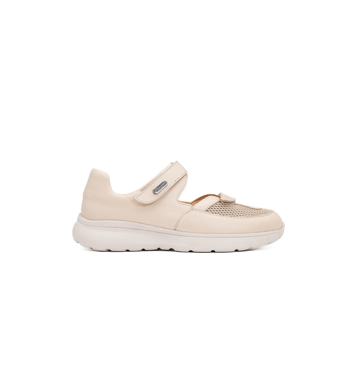 Mira women's beige 4E wide fit shoe – side view