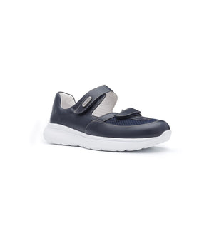 Mira women's navy 4E wide fit shoe – three-quarter view