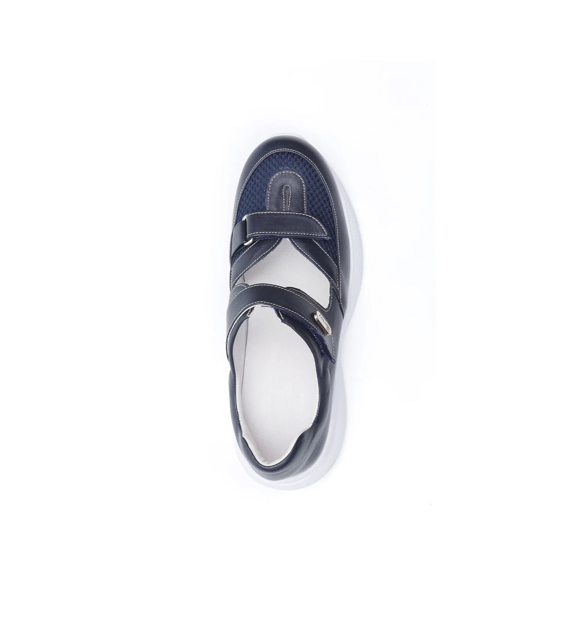 Mira women's navy 4E wide fit shoe – top view showing adjustable straps and mesh