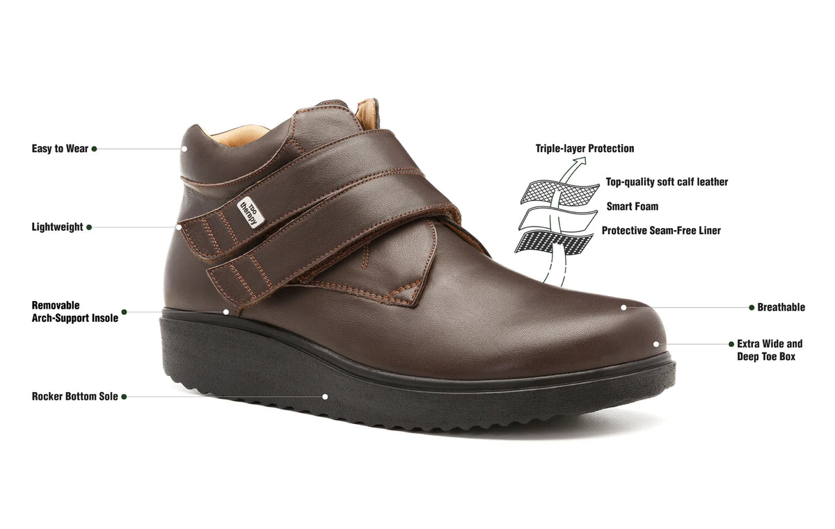 Roam extra wide orthopaedic boots with labelled fit and construction features