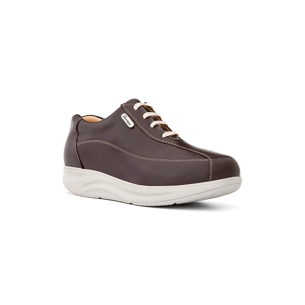 Front view of the TDO 606.17-W Women's Diabetic Orthopaedic Shoes in brown, highlighting its stylish lace-up design for women.