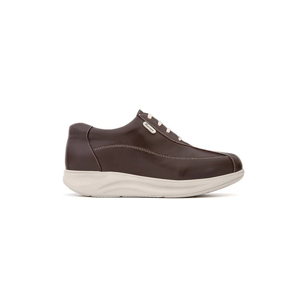 Side view of the TDO 606.17-W Women's Diabetic Orthopaedic Shoes in brown, offering a glimpse of its fashionable design and comfort for women.