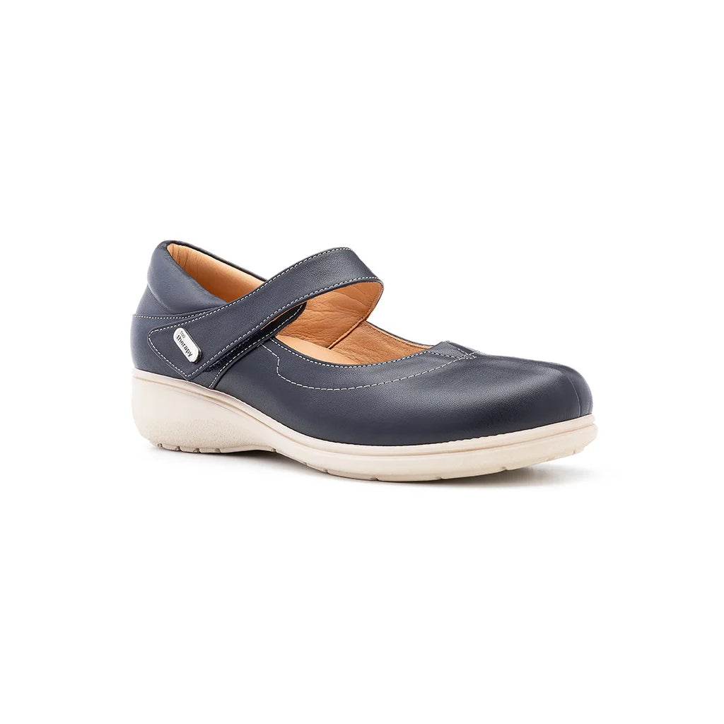 Front view of TDO 803-W Navy Marry Jane Women's Wide Fit Orthopaedic Shoes, combining style and comfort for women
