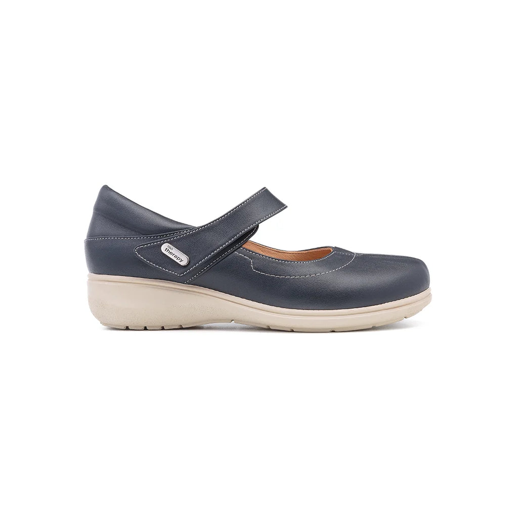 Side view of TDO 803-W Navy Marry Jane Women's Wide Fit Orthopaedic Shoes, showcasing their elegant design and comfort for women
