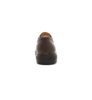 Rear view of Windsor men's brown leather comfort shoes showing a structured heel and clean minimalist styling.