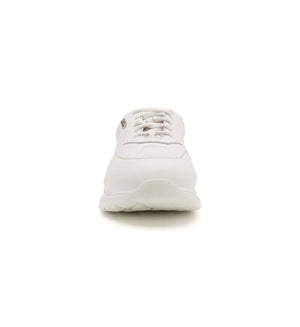 Women’s white wide and deep slip resistant trainer with supportive structure and lace closure